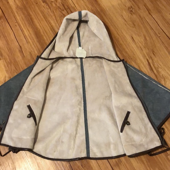 ANTHROPOLOGIE HEI HEI Gray Leather Hooded Reversible Pocket Poncho Top XS/S - Picture 16 of 16